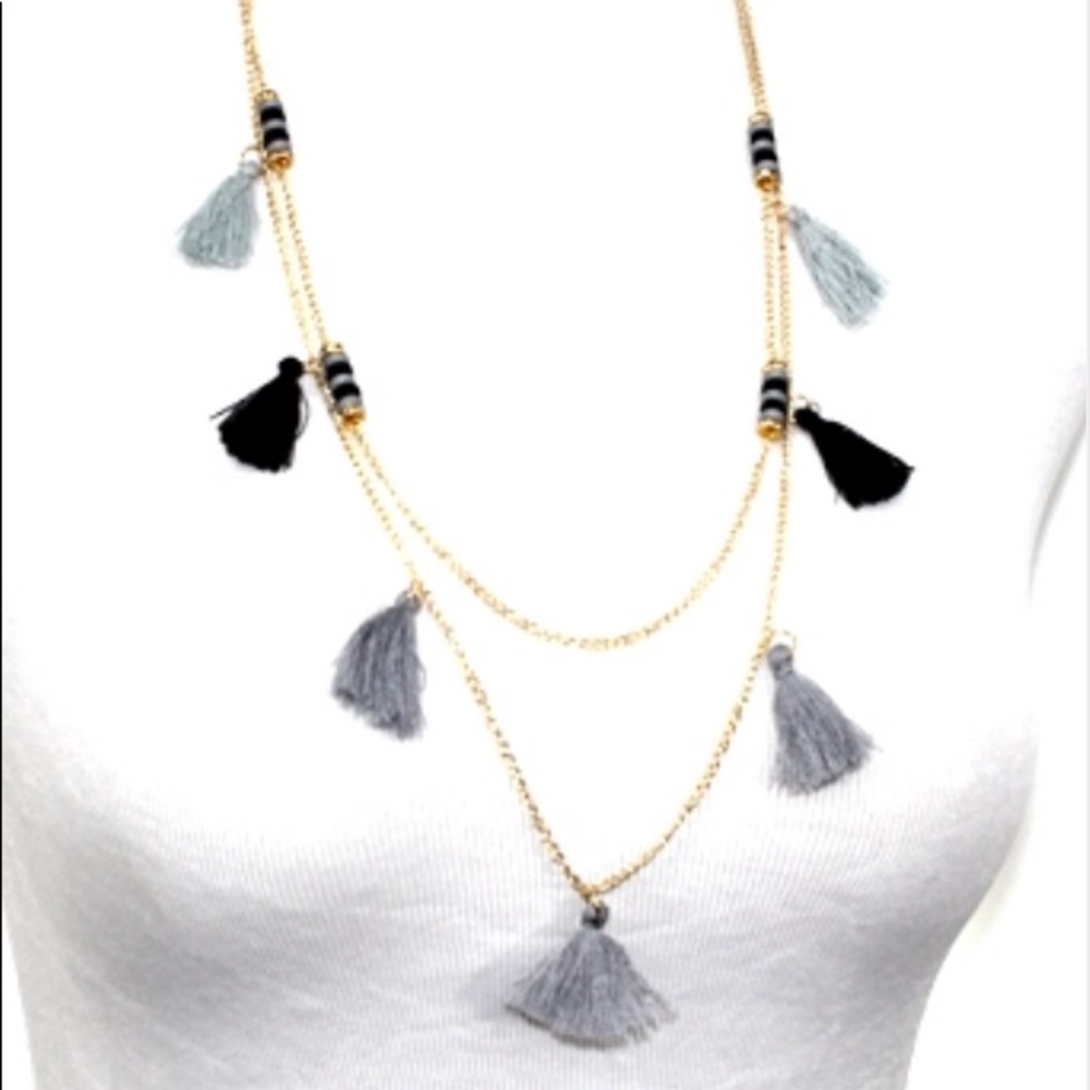 Double layer fringe tassel necklace